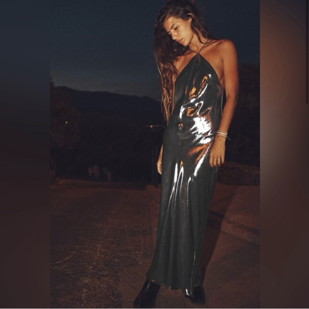NWT Zara asymmetrical metallic silver evening gown